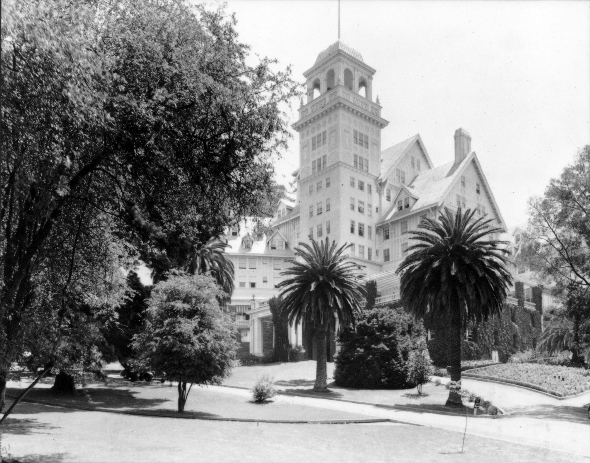 black and white photo of the claremont club and spa